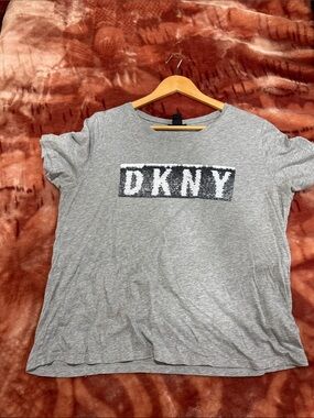 DKNY Gray Short Sleeve Tee with Black & White Sequin Logo